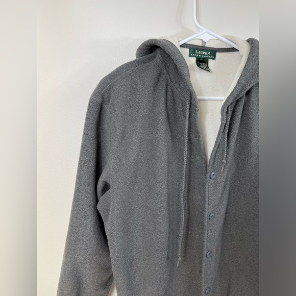 Gray Hooded Jacket Fleece Button Closure Women by Lauren Ralph Lauren Size L - Picture 2 of 15